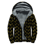 Religious Cross Pattern Print Sherpa Lined Zip Up Hoodie