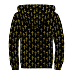 Religious Cross Pattern Print Sherpa Lined Zip Up Hoodie