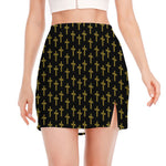 Religious Cross Pattern Print Side Slit Mini Skirt