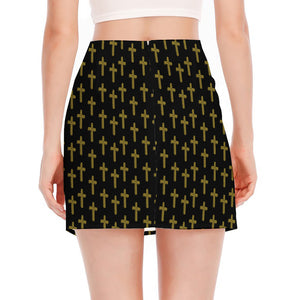 Religious Cross Pattern Print Side Slit Mini Skirt