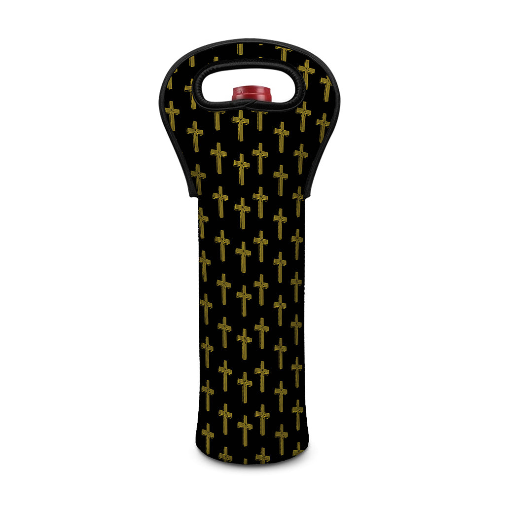 Religious Cross Pattern Print Single Neoprene Wine Tote