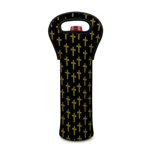 Religious Cross Pattern Print Single Neoprene Wine Tote