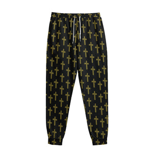 Religious Cross Pattern Print Sweatpants