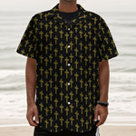 Religious Cross Pattern Print Textured Short Sleeve Shirt