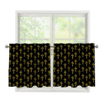 Religious Cross Pattern Print Tier Curtains