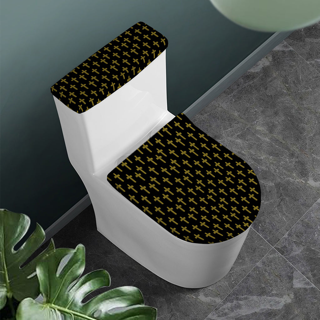 Religious Cross Pattern Print Toilet Lid And Tank Cover Set