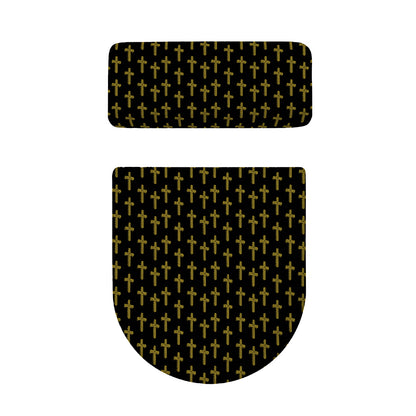 Religious Cross Pattern Print Toilet Lid And Tank Cover Set