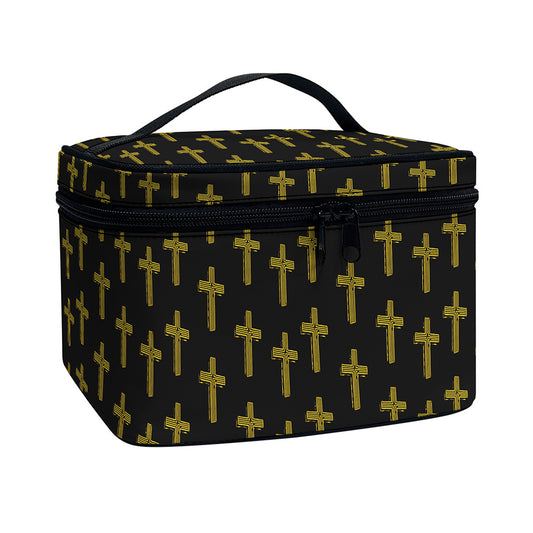 Religious Cross Pattern Print Travel Makeup Bag