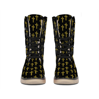 Religious Cross Pattern Print Winter Boots