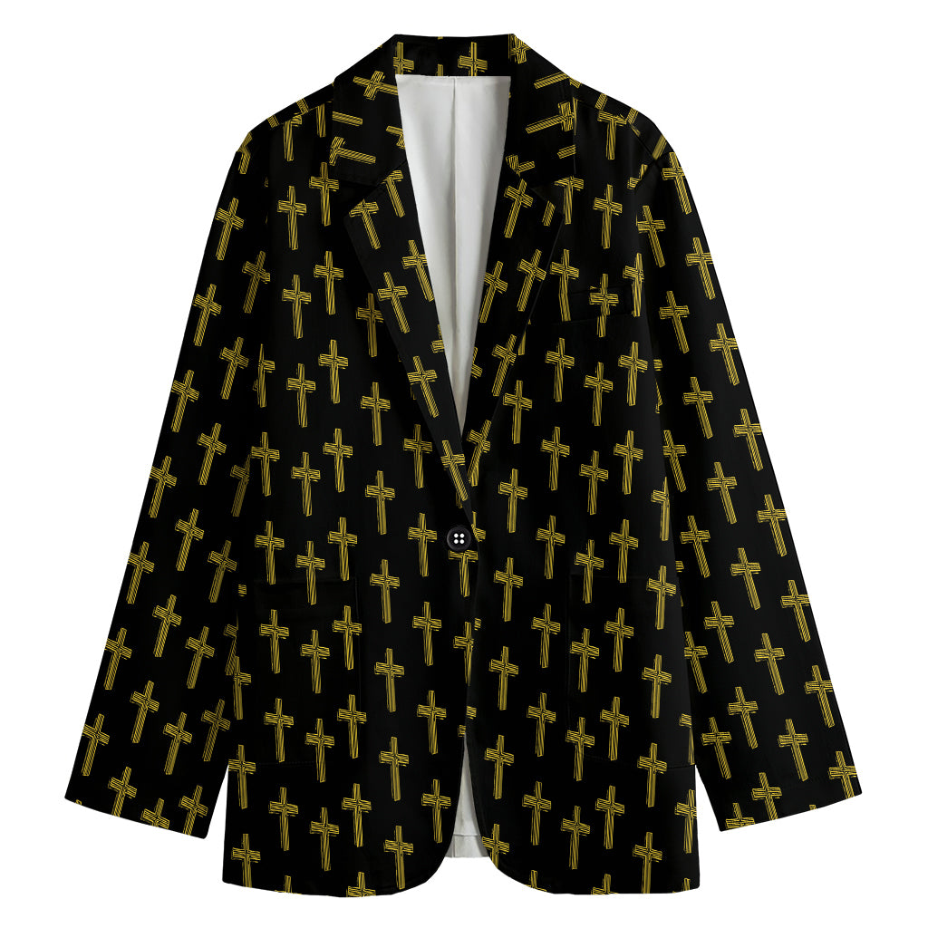 Religious Cross Pattern Print Women's Blazer