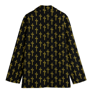 Religious Cross Pattern Print Women's Blazer