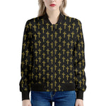 Religious Cross Pattern Print Women's Bomber Jacket