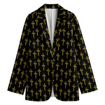 Religious Cross Pattern Print Women's Cotton Blazer