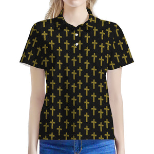 Religious Cross Pattern Print Women's Polo Shirt