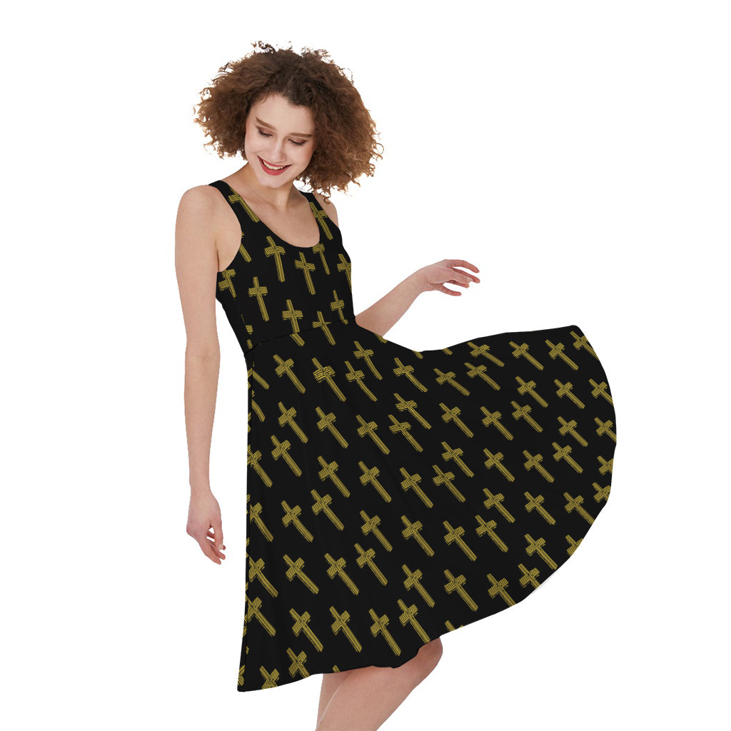 Religious Cross Pattern Print Women's Sleeveless Dress