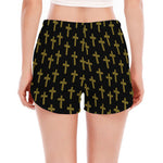 Religious Cross Pattern Print Women's Split Running Shorts