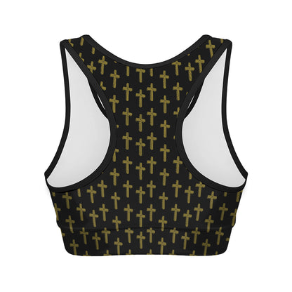Religious Cross Pattern Print Women's Sports Bra