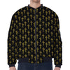 Religious Cross Pattern Print Zip Sleeve Bomber Jacket