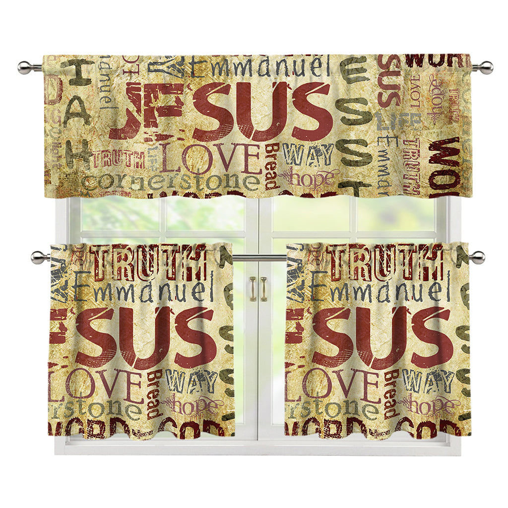 Religious Word Of God Print 3 Piece Kitchen Curtains