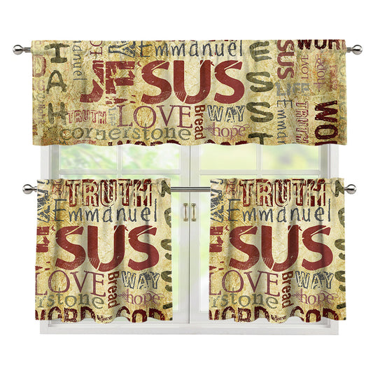 Religious Word Of God Print 3 Piece Kitchen Curtains
