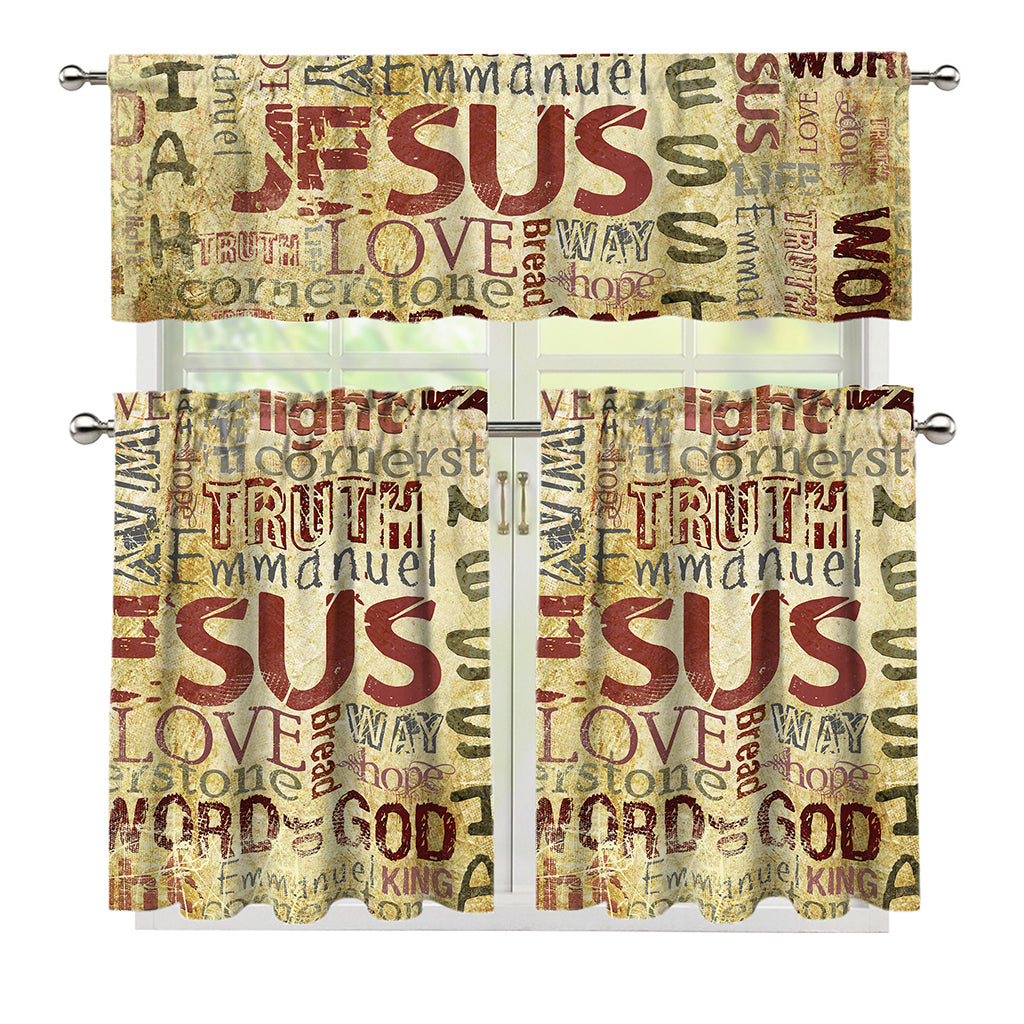 Religious Word Of God Print 3 Piece Kitchen Curtains