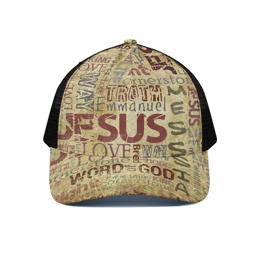 Religious Word Of God Print Black Mesh Trucker Cap