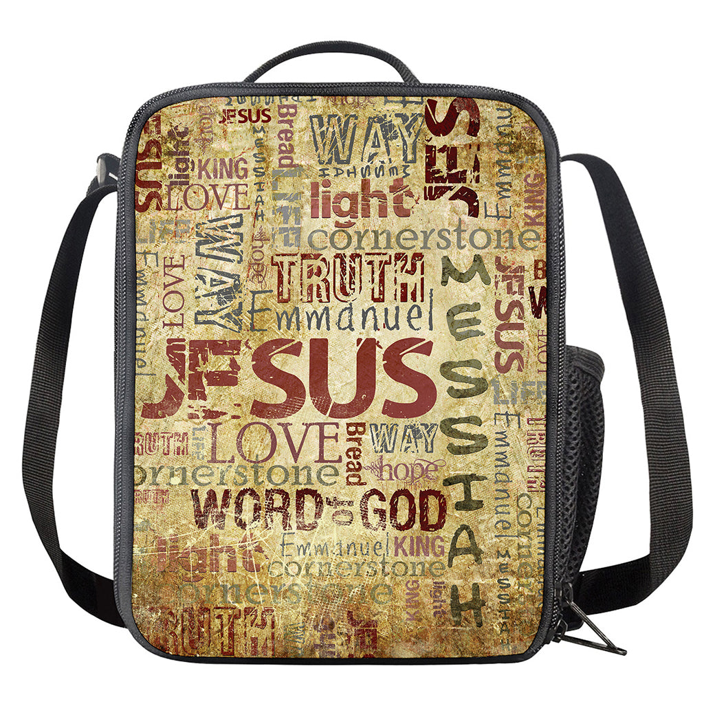 Religious Word Of God Print Crossbody Lunch Bag