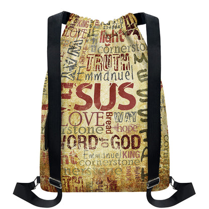 Religious Word Of God Print Drawstring Backpack