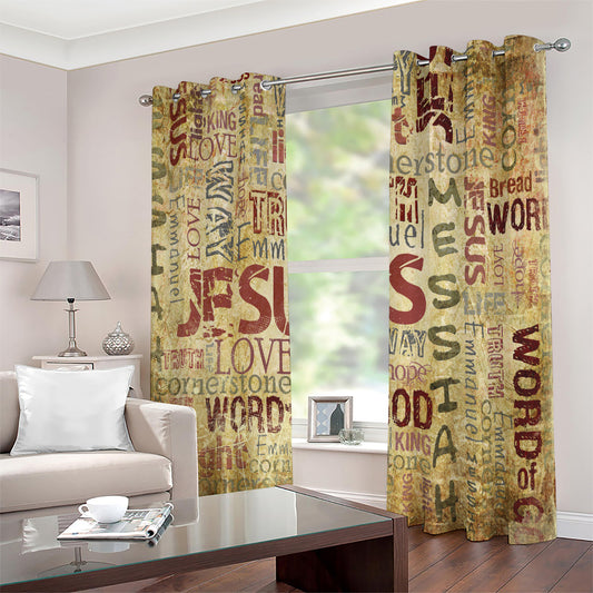 Religious Word Of God Print Extra Wide Grommet Curtains