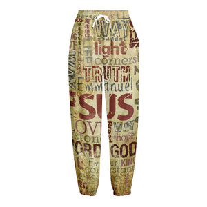 Religious Word Of God Print Fleece Lined Knit Pants