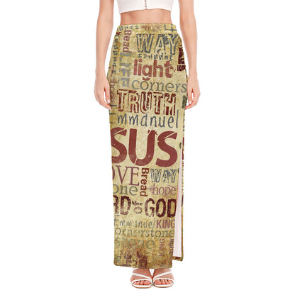 Religious Word Of God Print High Slit Maxi Skirt