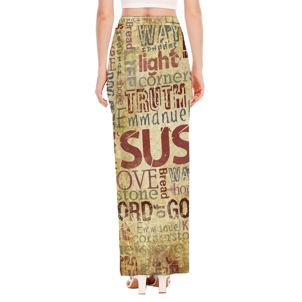 Religious Word Of God Print High Slit Maxi Skirt