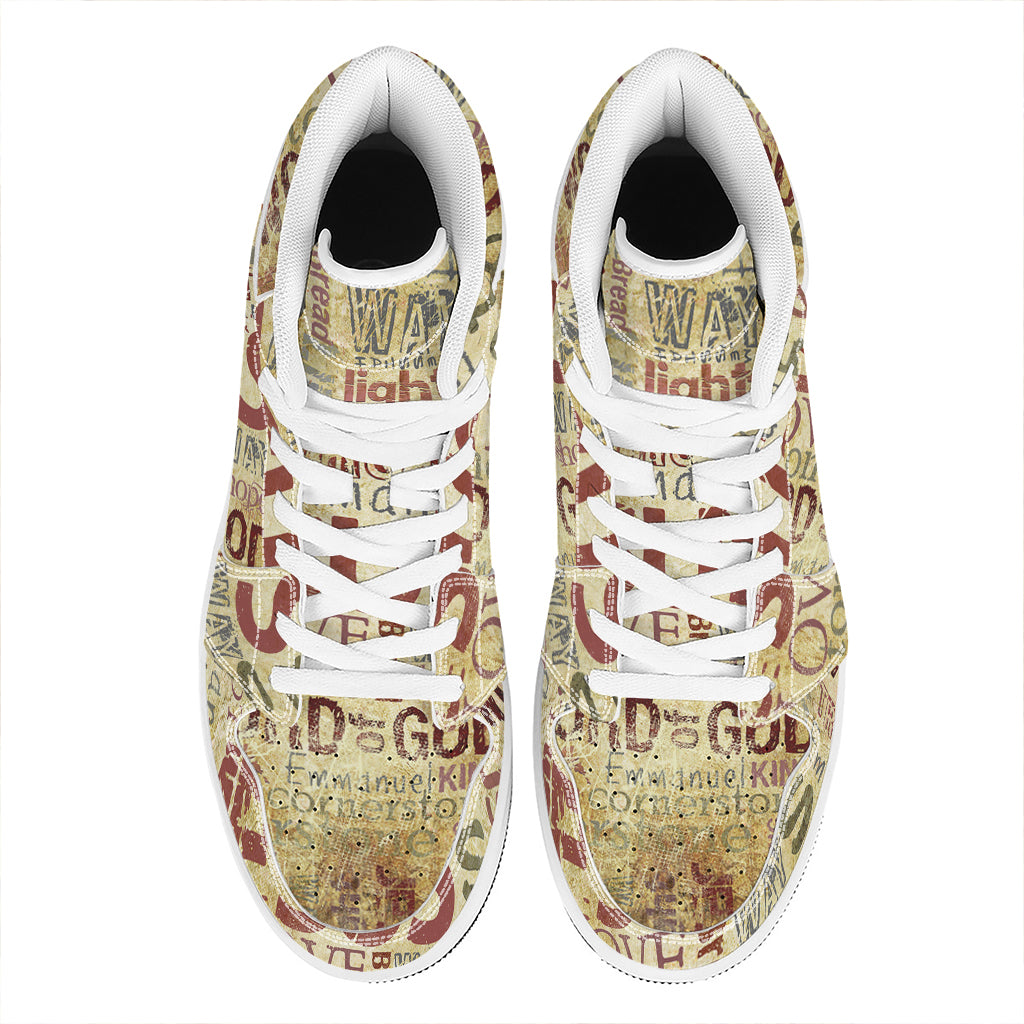 Religious Word Of God Print High Top Leather Sneakers