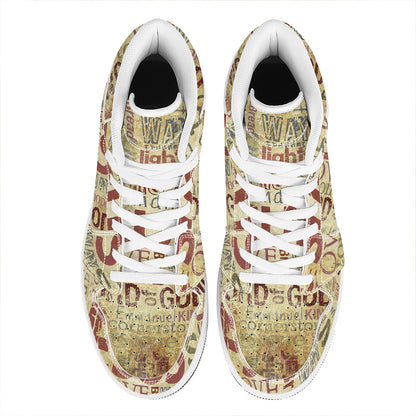 Religious Word Of God Print High Top Leather Sneakers