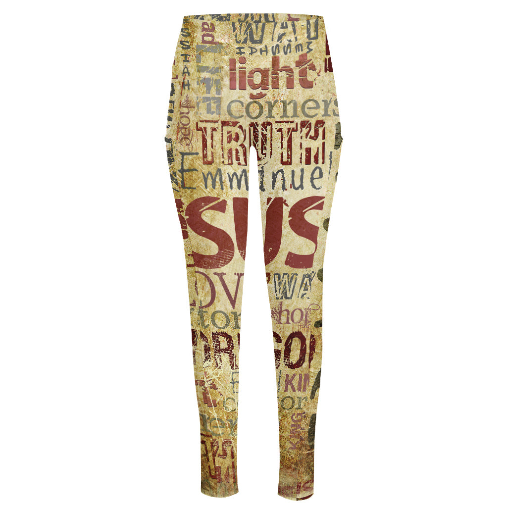 Religious Word Of God Print High-Waisted Pocket Leggings