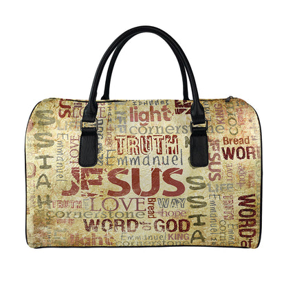 Religious Word Of God Print Leather Duffle Bag