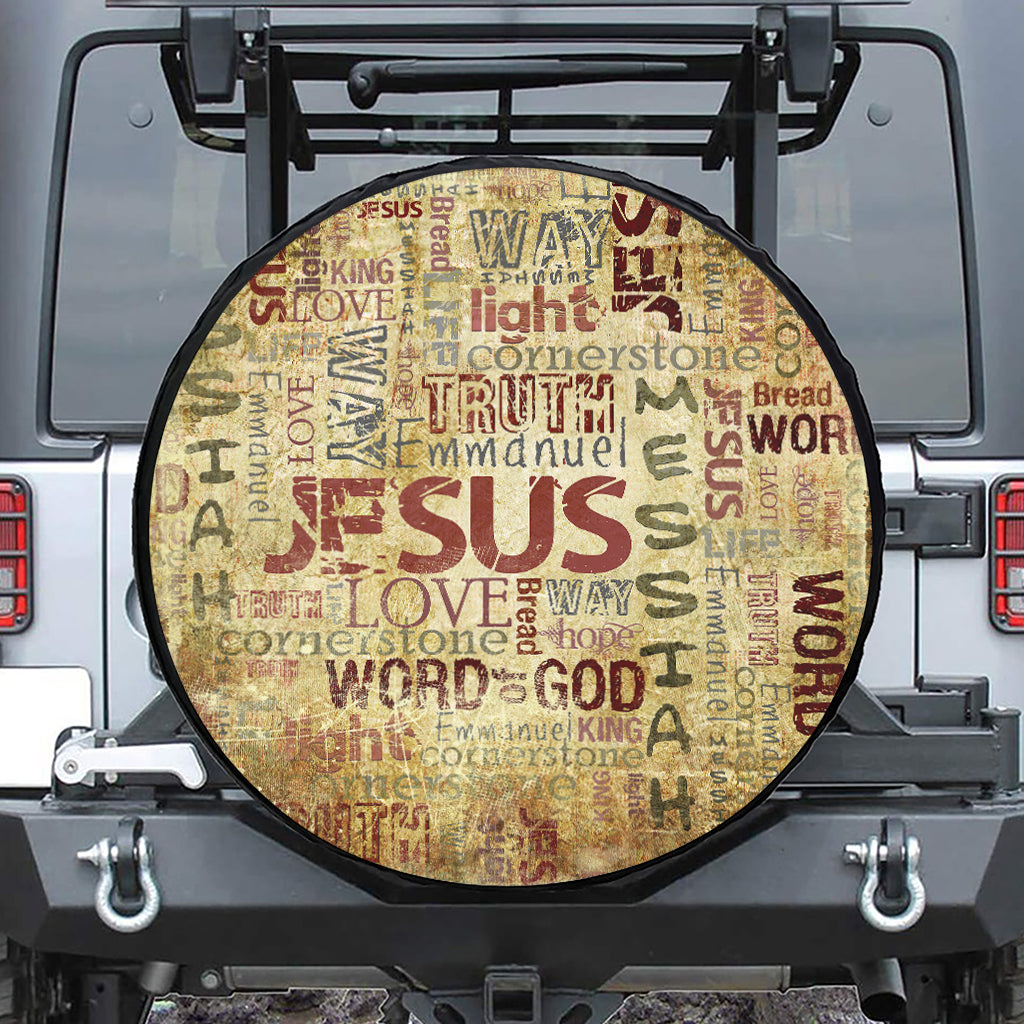 Religious Word Of God Print Leather Spare Tire Cover