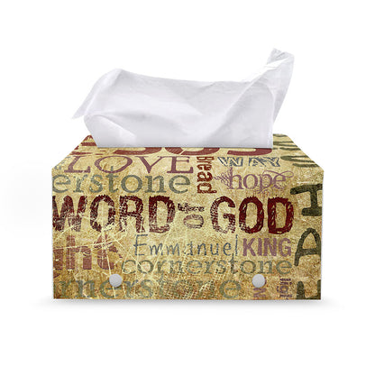 Religious Word Of God Print Leather Tissue Box Cover