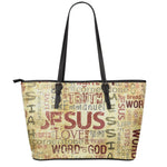 Religious Word Of God Print Leather Tote Bag