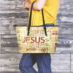 Religious Word Of God Print Leather Tote Bag