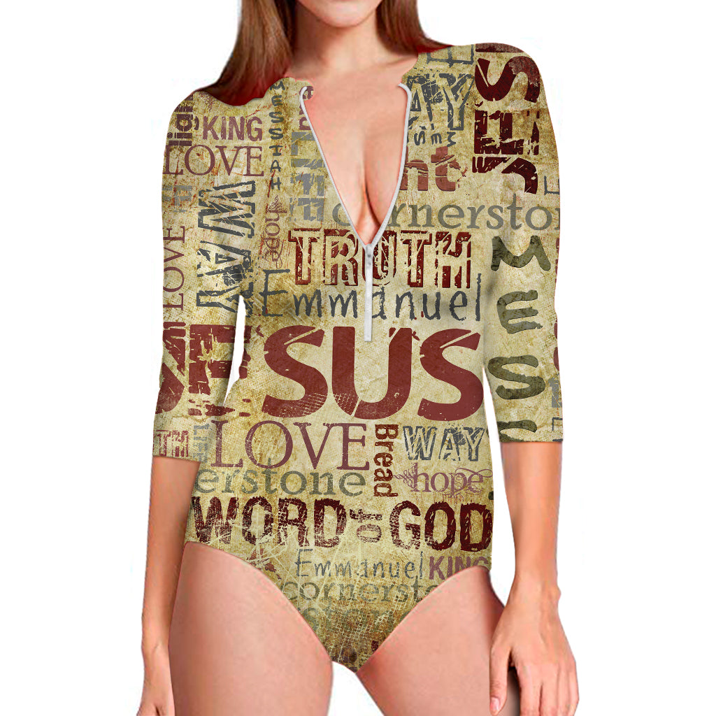 Religious Word Of God Print Long Sleeve Swimsuit