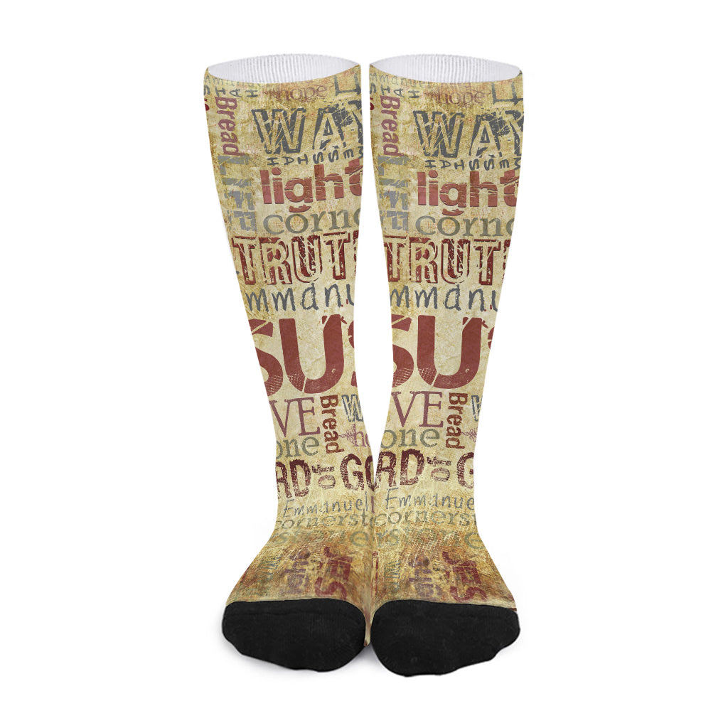 Religious Word Of God Print Long Socks