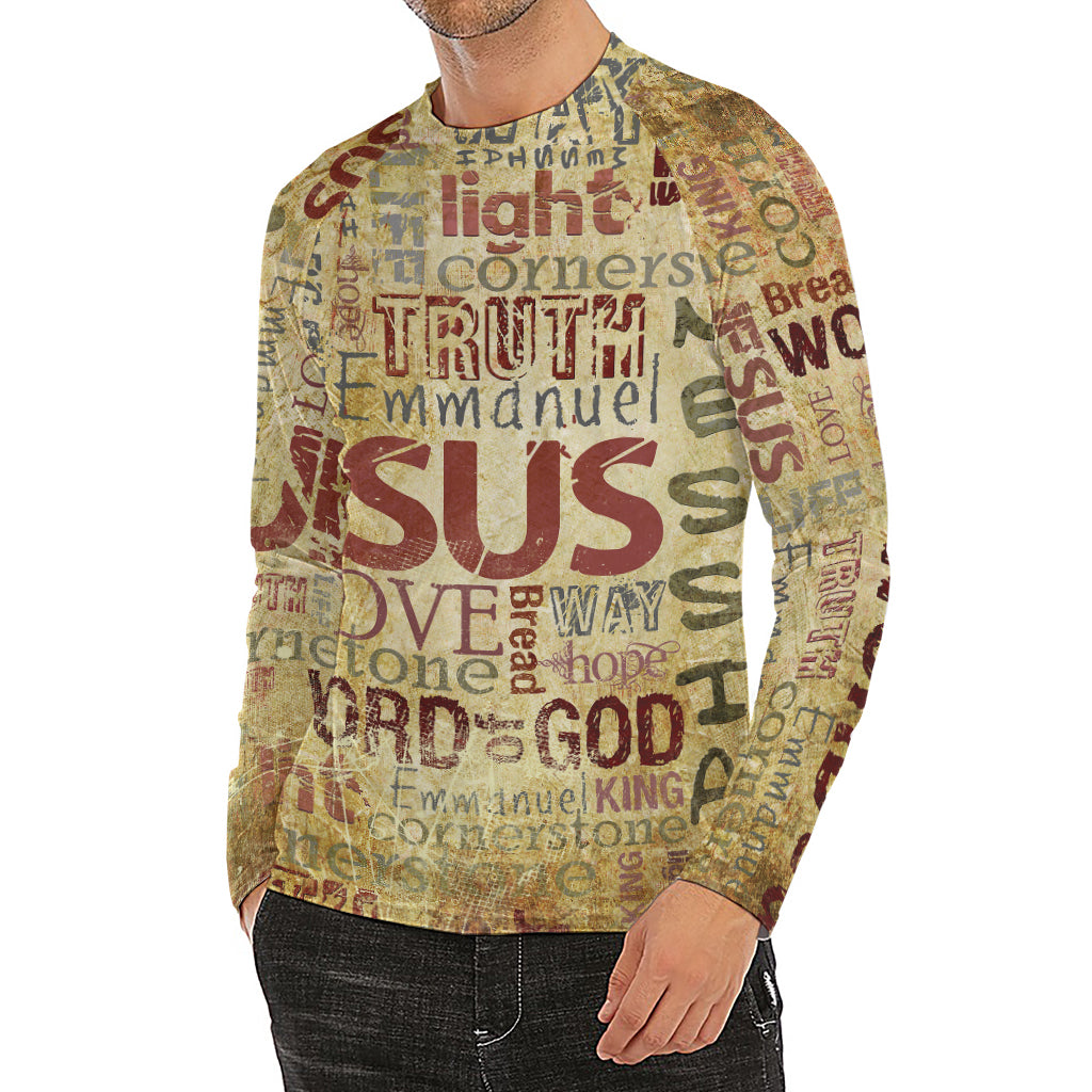 Religious Word Of God Print Men's Long Sleeve Rash Guard