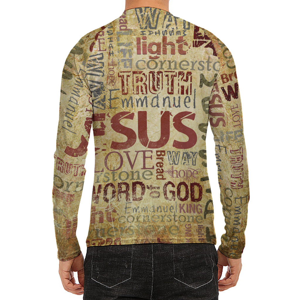 Religious Word Of God Print Men's Long Sleeve Rash Guard