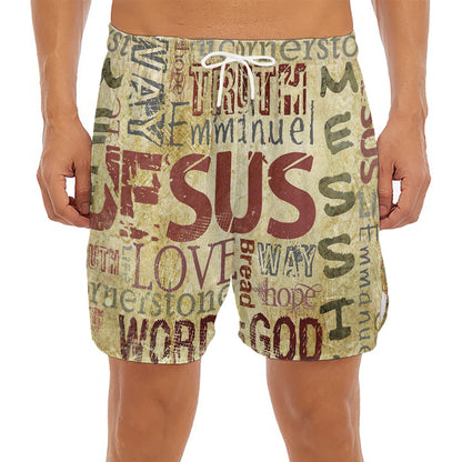 Religious Word Of God Print Men's Split Running Shorts