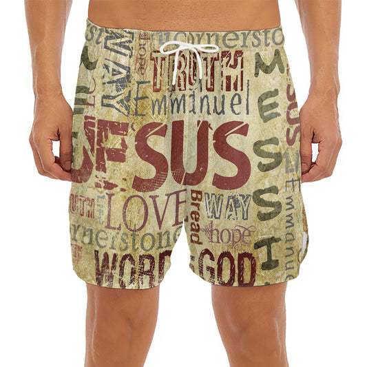 Religious Word Of God Print Men's Split Running Shorts