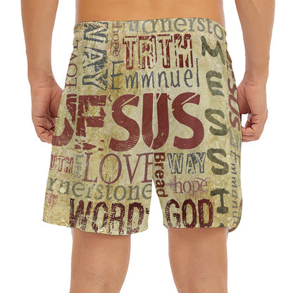 Religious Word Of God Print Men's Split Running Shorts