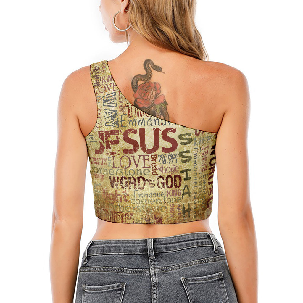 Religious Word Of God Print One Shoulder Crop Top