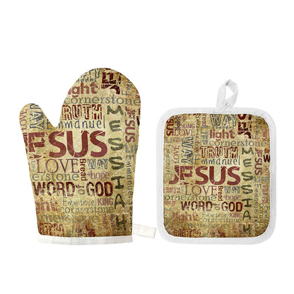 Religious Word Of God Print Oven Mitt And Pot Holder Set