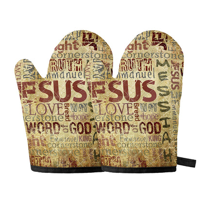 Religious Word Of God Print Oven Mitts
